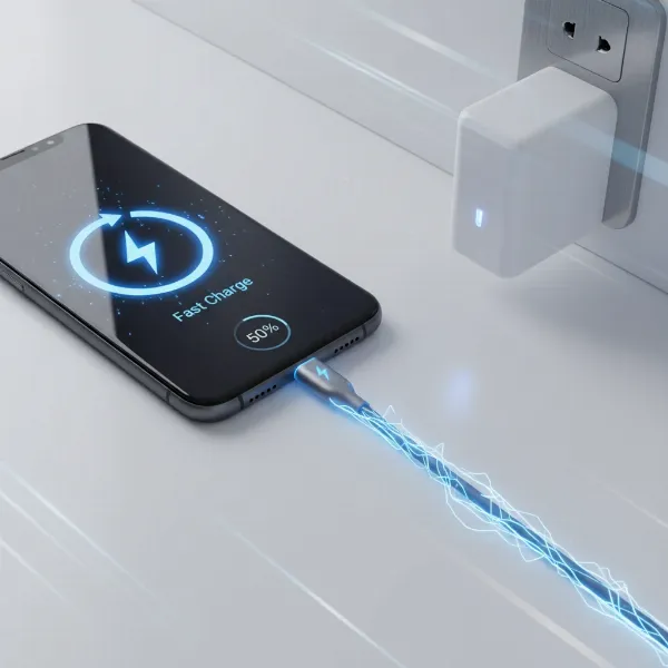 A visual representation of fast charging technology with compatible devices and cables.