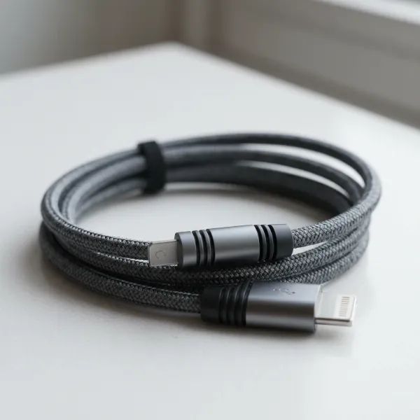 Durable braided charging cable with reinforced connectors for Apple devices