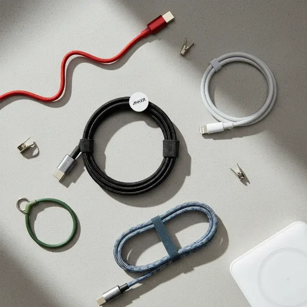 Arrangement of several top-rated charging cables (Anker, Belkin, etc.) on a clean surface.