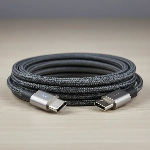 A high-quality braided USB-C charging cable with reinforced connectors, emphasizing durability